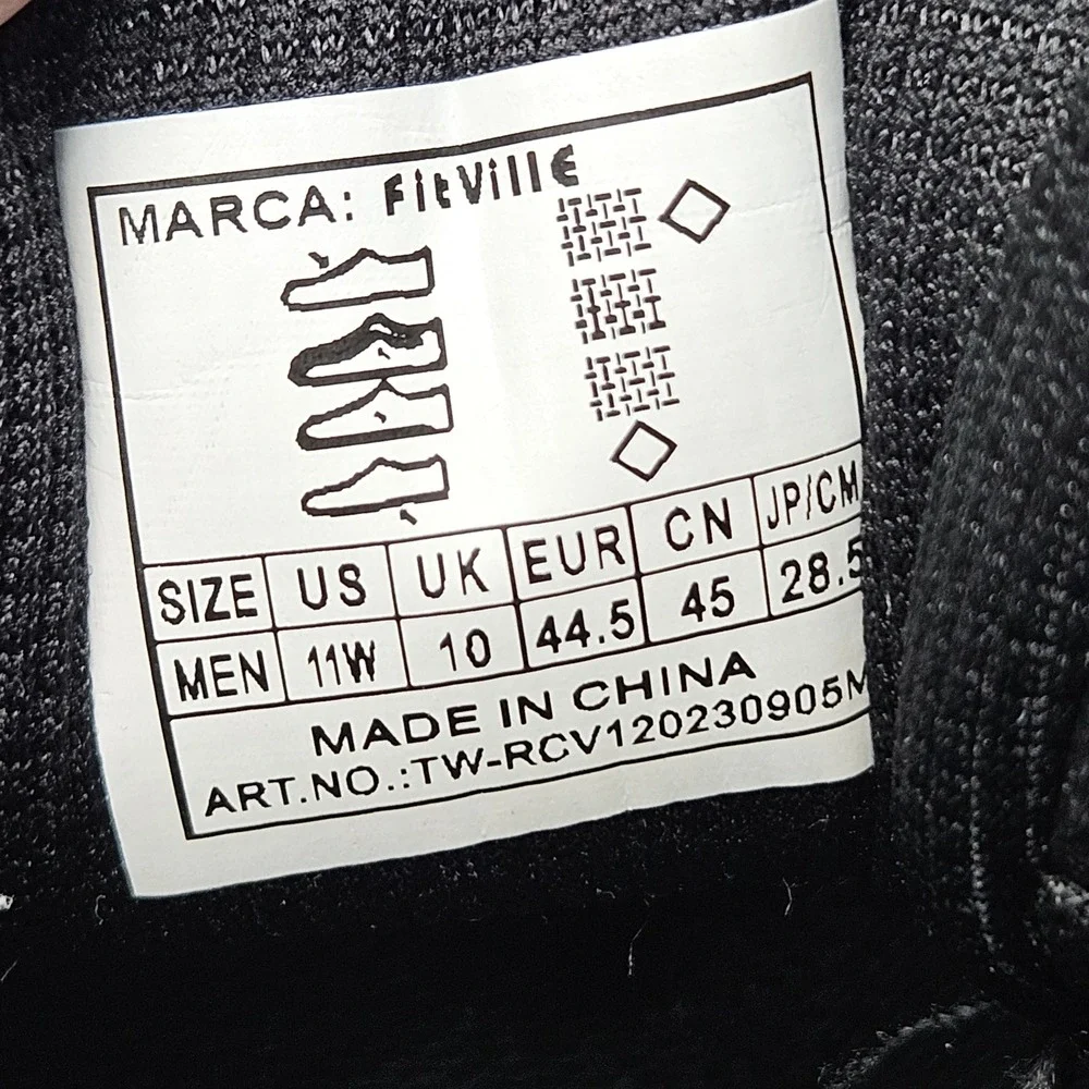 FitVille Rebound Core Mens 11W Black Walking Sneakers TW-RCV120230905M NWT Wide